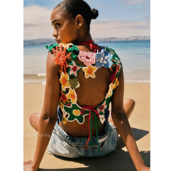 Zara FLORAL CROCHET CROP TOP - Picture 6 of 9